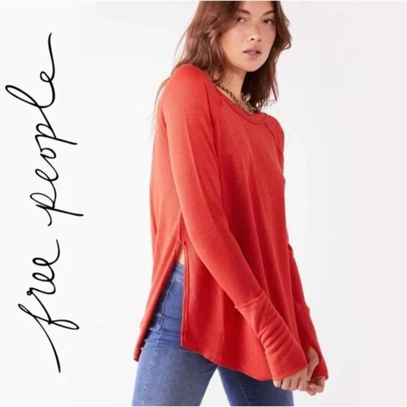 Free People Snowy Thermal Long Sleeve Tunic in Heatwave Red Women’s Size Extra S - Picture 1 of 7